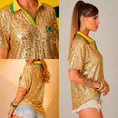 Camiseta Paetê Feminina Oversized-Look Brilhante Para Copa