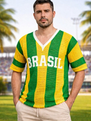 Blusa Brasil Masculino Tricot listrada decote V