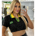 Camiseta Paetê Feminina Oversized-Look Brilhante Para Copa