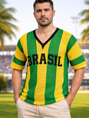 Blusa Brasil Masculino Tricot listrada decote V