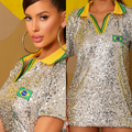 Camiseta Paetê Feminina Oversized-Look Brilhante Para Copa