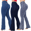 KIT 3 CALÇAS JEANS FLARE FEMININA CÓS ALTO LEVANTA BUMBUM COM LYCRA