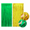 Kit Copa do Mundo – 2 Cortinas Metalizada Verde e Dourada + 2 Balões Bola Futebol + 5 Estrelas + 1 Balão Camisa Brasil
