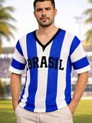 Blusa Brasil Masculino Tricot listrada decote V