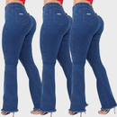Kit 03 Calças Flare Feminina Jeans Escura Modelagem Empina Bumbum Lycra Cos Alto Boca de Sino