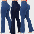 Kit 03 Calças Flare Feminina Jeans Escura Modelagem Empina Bumbum Lycra Cos Alto Boca de Sino