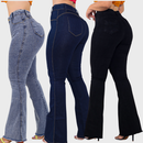 KIT 3 CALÇAS JEANS FLARE FEMININA CÓS ALTO LEVANTA BUMBUM COM LYCRA