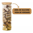 Kit 3 potes de vidro 2,1L tampa de bambu herméticos redondos