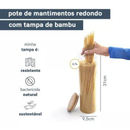 Kit 3 potes de vidro 2,1L tampa de bambu herméticos redondos