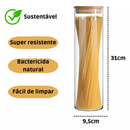 Kit 3 potes de vidro 2,1L tampa de bambu herméticos redondos
