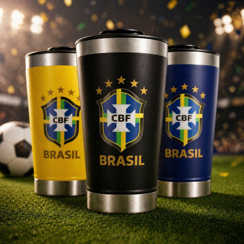 Copo Térmico 473ml Personalizado Colorido Copa Brasil Tampa Abridor