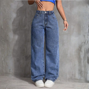 Calça Jeans Wide Leg Feminina Cintura Alta Premium